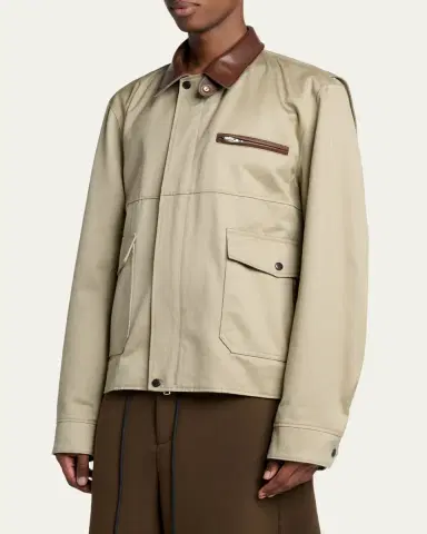 sacai Men's Canvas and Leather Shirt Jacket | Thumbnail 4 sacai Men's Canvas and Leather Shirt Jacket | Thumbnail 4