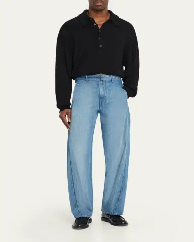 The Seven Continents Men's Barrel-Leg Cotton Denim Pants | Thumbnail 2 The Seven Continents Men's Barrel-Leg Cotton Denim Pants | Thumbnail 2