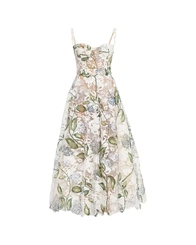 Sleeveless Porcelain Flowers-Print Lace Maxi Dress