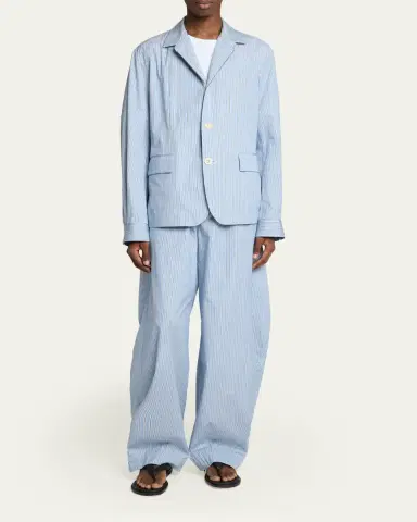 SACAI Men's Pinstripe Cotton Shirt-Style Blazer | Thumbnail 2