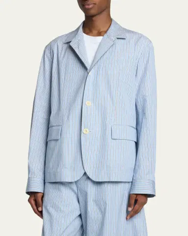 SACAI Men's Pinstripe Cotton Shirt-Style Blazer | Thumbnail 4