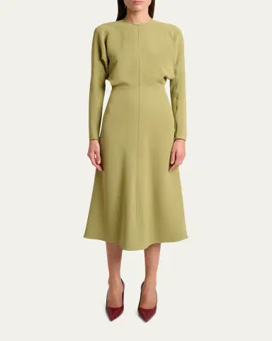 Victoria Beckham Dolman Long-Sleeve Cady Midi Dress | Thumbnail 2