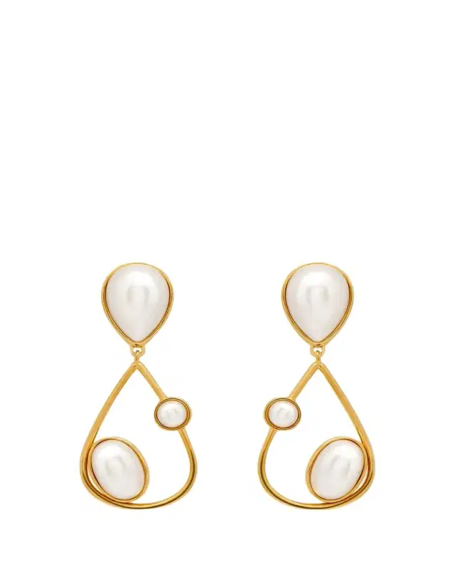 Pearly Cabochon Drop Clip-On Earrings