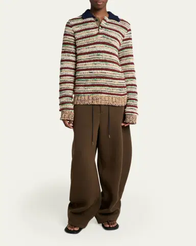 SACAI Men's Striped Knit Polo Sweater | Thumbnail 2