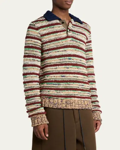 SACAI Men's Striped Knit Polo Sweater | Thumbnail 4
