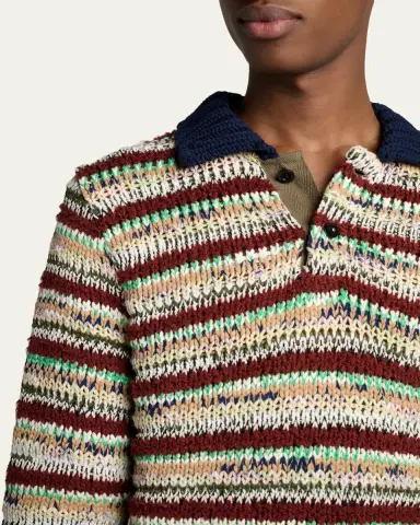 SACAI Men's Striped Knit Polo Sweater | Thumbnail 5