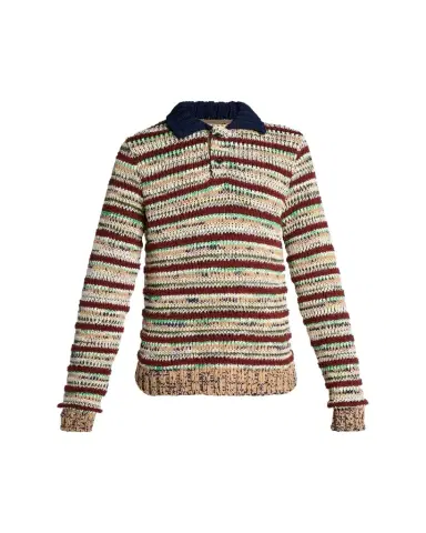 SACAI Men's Striped Knit Polo Sweater | Thumbnail 1
