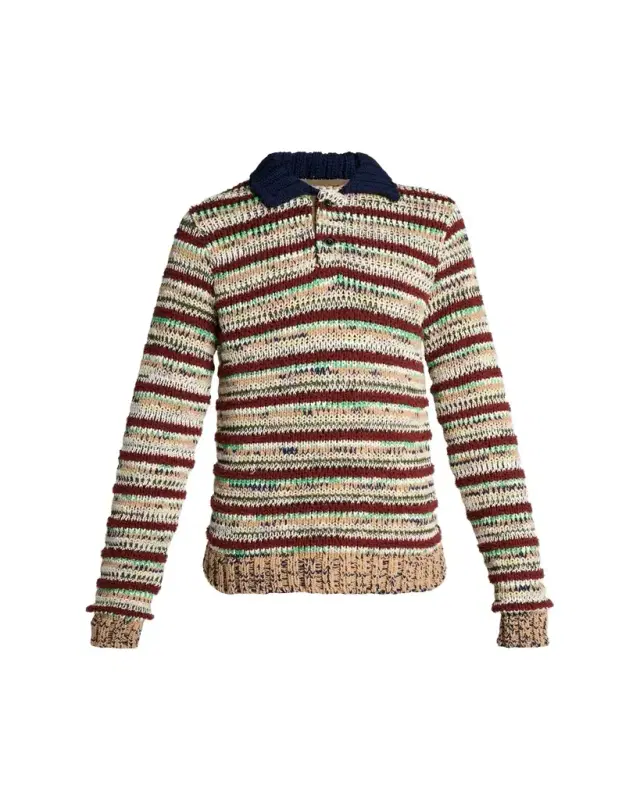 Men's Striped Knit Polo Sweater