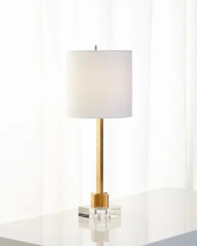Old World Design Abita Gold Leaf Lamp with Linen Shade and Crystal Base | Thumbnail 2 Old World Design Abita Gold Leaf Lamp with Linen Shade and Crystal Base | Thumbnail 2