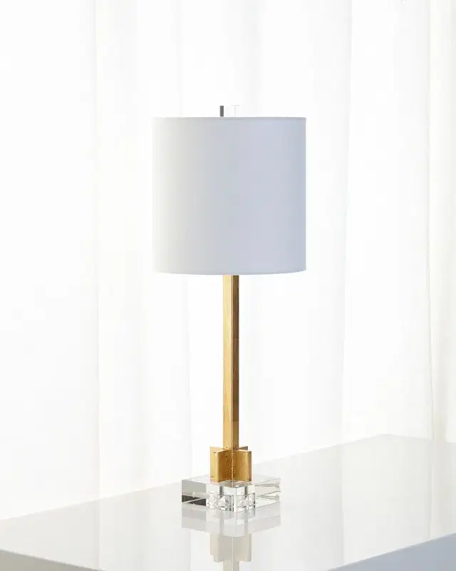 Old World Design Abita Gold Leaf Lamp with Linen Shade and Crystal Base