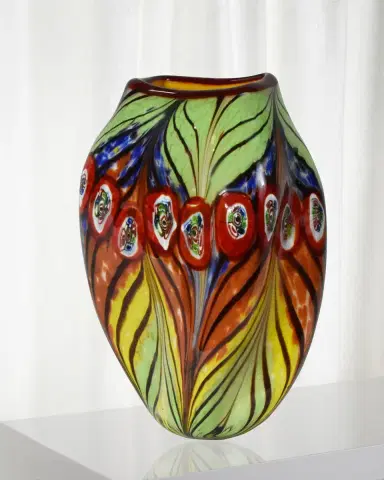 Dale Tiffany Peacock Feather Decorative Art Glass Vase | Thumbnail 1
