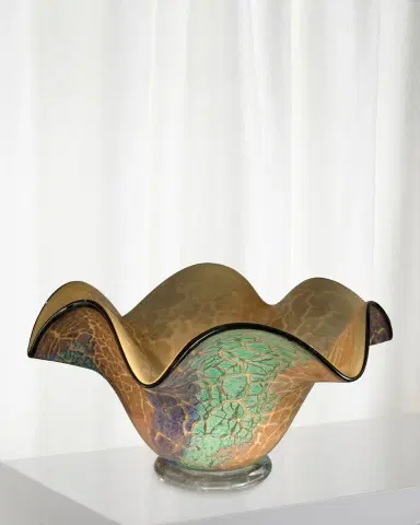 Dale Tiffany Crackle Ruffle Hand-Blown Art Glass Bowl | Thumbnail 1