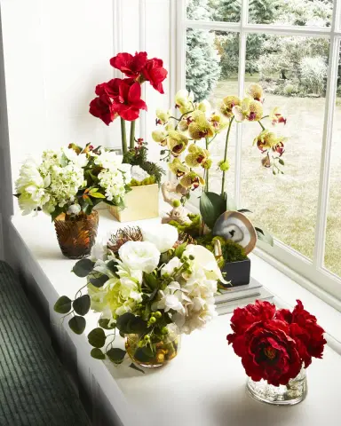 T & C Floral Company Faux Orchids in Rectangular Black Ceramic with Agate Slabs | Thumbnail 1