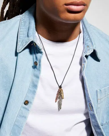 John Varvatos Men 's Raven Tri-Color Feathers Pendant Necklace | Thumbnail 2