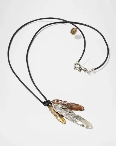 John Varvatos Men 's Raven Tri-Color Feathers Pendant Necklace | Thumbnail 3