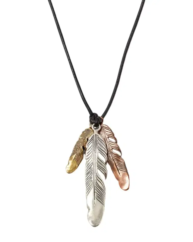 Men 's Raven Tri-Color Feathers Pendant Necklace