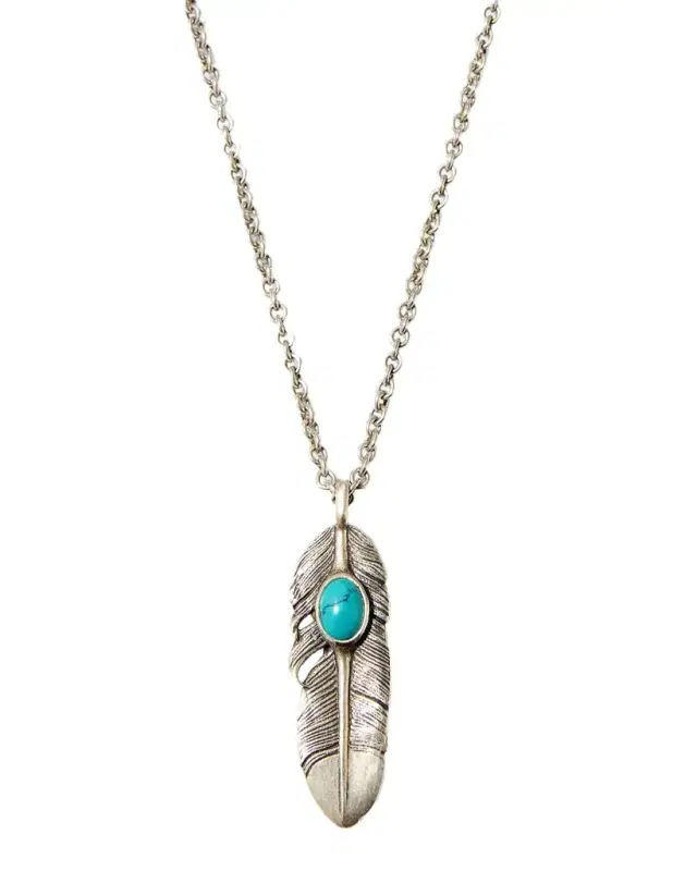 Men 's Raven Turquoise Feather Pendant Necklace