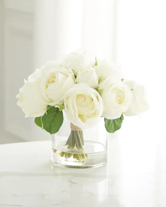 T & C Floral Company Faux Rose Bouquet in Clear Glass Vase - 9"