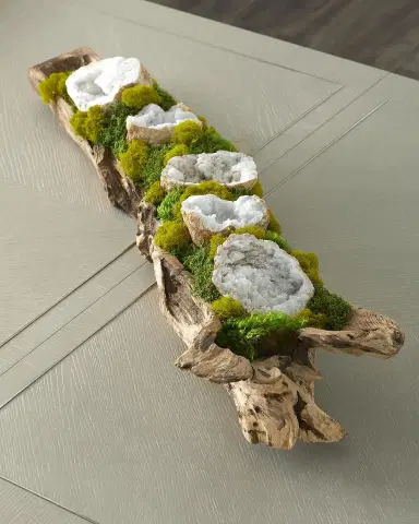 T & C Floral Company Preserved Moss and Geodes Garden in Hand-Carved Wood Log - 36" | Thumbnail 2 T & C Floral Company Preserved Moss and Geodes Garden in Hand-Carved Wood Log - 36" | Thumbnail 2