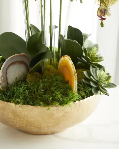 T & C Floral Company Orchid Faux Florals in Gold Hammered Metal Bowl with Selenite & Agate Slabs - 24" | Thumbnail 3 T & C Floral Company Orchid Faux Florals in Gold Hammered Metal Bowl with Selenite & Agate Slabs - 24" | Thumbnail 3
