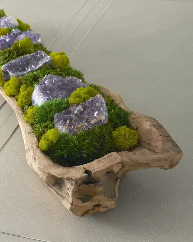 T & C Floral Company Preserved Moss and Geodes Garden in Hand-Carved Wood Log - 36" | Thumbnail 3 T & C Floral Company Preserved Moss and Geodes Garden in Hand-Carved Wood Log - 36" | Thumbnail 3