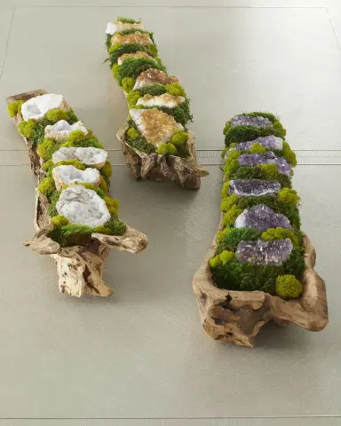 T & C Floral Company Preserved Moss and Geodes Garden in Hand-Carved Wood Log - 36" | Thumbnail 5 T & C Floral Company Preserved Moss and Geodes Garden in Hand-Carved Wood Log - 36" | Thumbnail 5