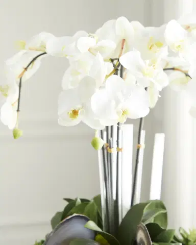 T & C Floral Company Orchid Faux Florals in Gold Hammered Metal Bowl with Selenite & Agate Slabs - 24" | Thumbnail 2 T & C Floral Company Orchid Faux Florals in Gold Hammered Metal Bowl with Selenite & Agate Slabs - 24" | Thumbnail 2