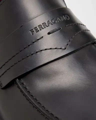 Ferragamo Men's Leather Rubber-Sole Penny Loafers | Thumbnail 6