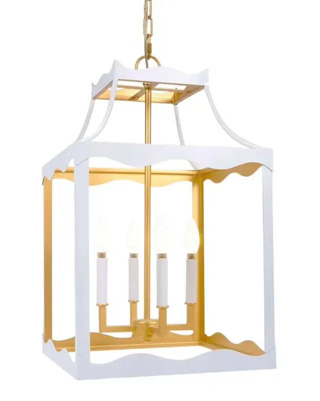 Old World Design Alba Gloss White Lantern With Golden Accents