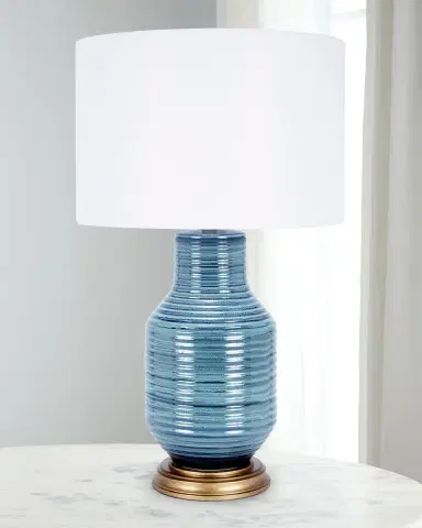 Old World Design Rowan Aged Blue Ceramic Table Lamp | Thumbnail 2