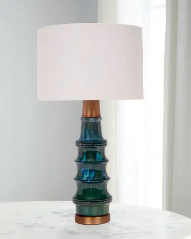 Old World Design Ceramic 29" Table Lamp with Brass Accents and Linen Shade | Thumbnail 2 Old World Design Ceramic 29" Table Lamp with Brass Accents and Linen Shade | Thumbnail 2