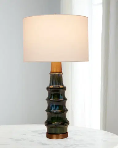 Old World Design Ceramic 29" Table Lamp with Brass Accents and Linen Shade | Thumbnail 1 Old World Design Ceramic 29" Table Lamp with Brass Accents and Linen Shade | Thumbnail 1