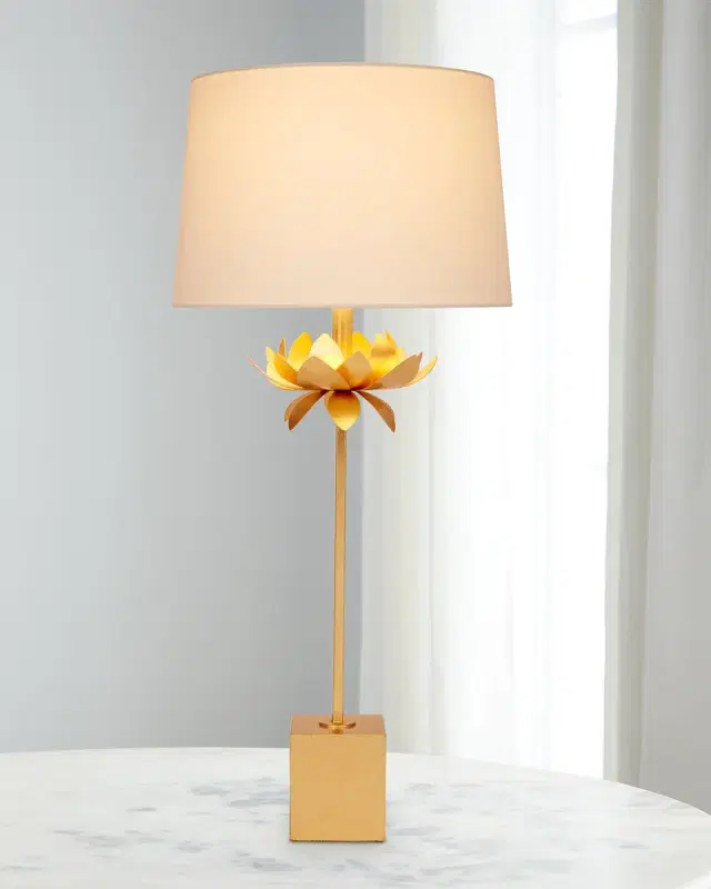 Old World Design Mallory Gold Leaf Buffet Lamp with Linen Shade