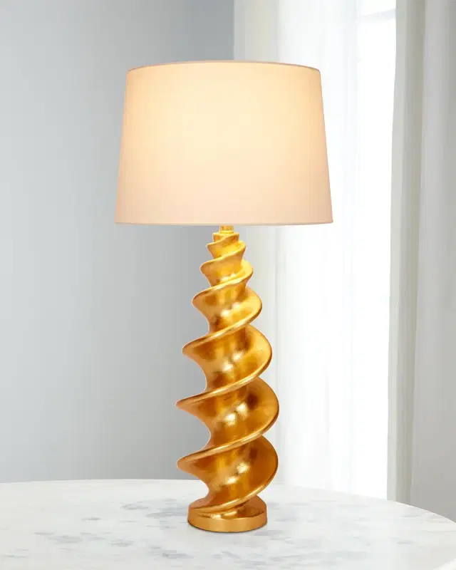 Old World Design Durham Gold Leaf Shell Buffet Lamp with Linen Shade