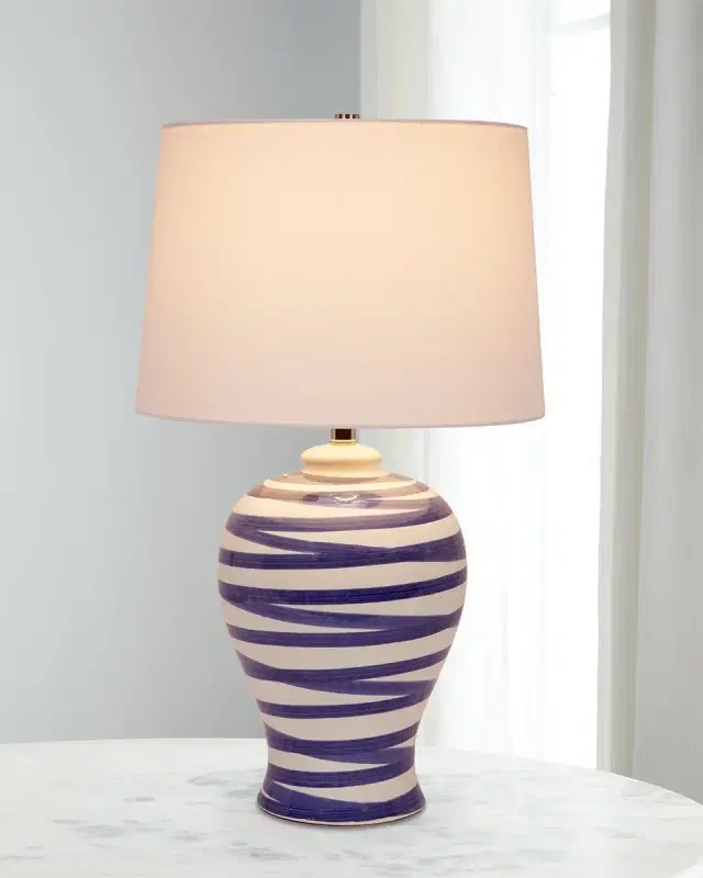 Old World Design Lindell Striped Ceramic Table Lamp with Linen Shade