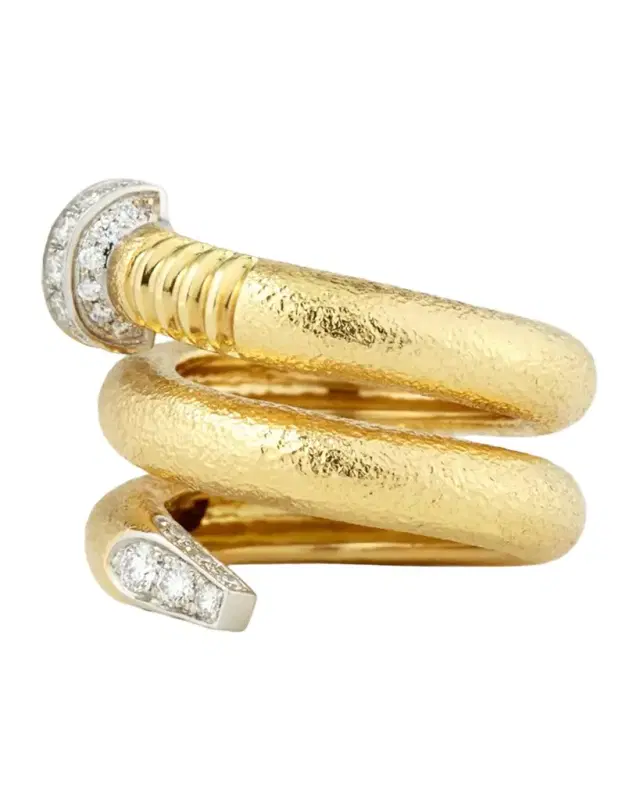 18K Diamond Hammered Nail-Shaped Ring, Size 6.5
