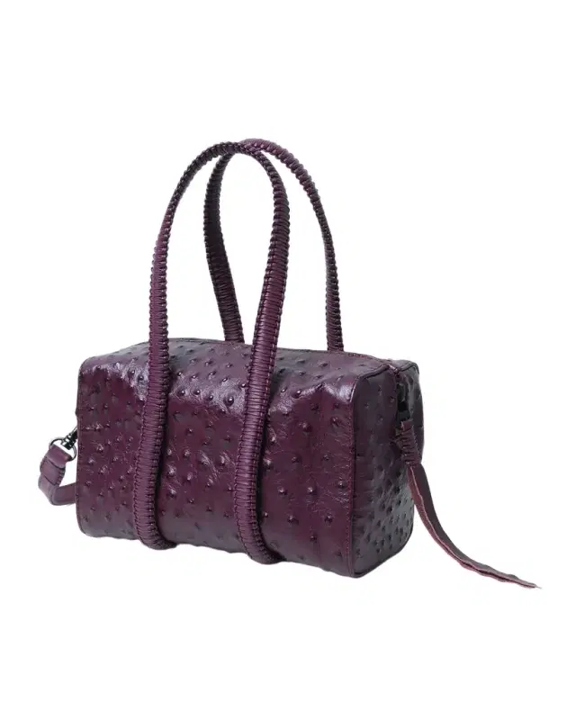 Mini Bowling Ostrich-Embossed Leather Top-Handle Bag