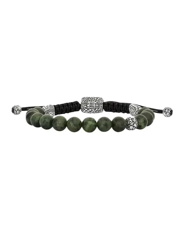 Men 's Snakeskin Sterling Silver Jade Beaded Bracelet
