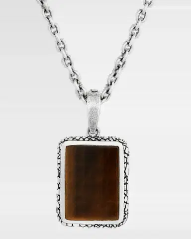 John Varvatos Men's Snakeskin Sterling Silver Tigers Eye Pendant Necklace, 24"L | Thumbnail 2