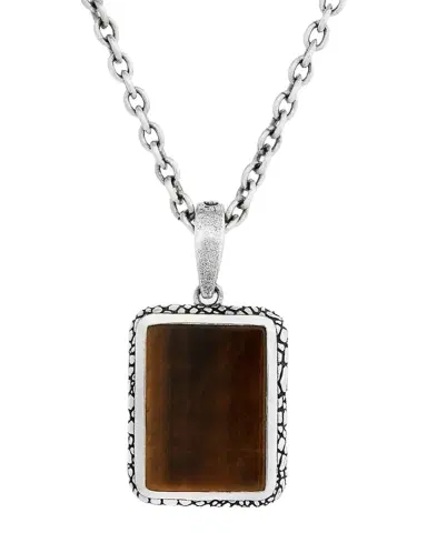 John Varvatos Men's Snakeskin Sterling Silver Tigers Eye Pendant Necklace, 24"L | Thumbnail 1
