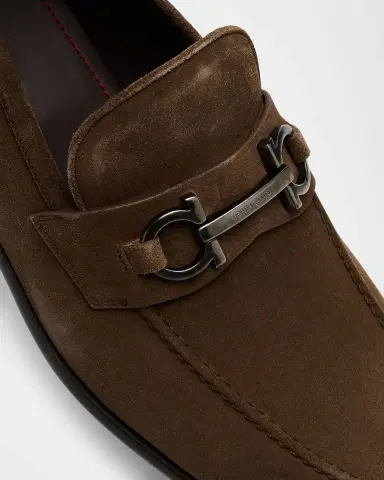 Ferragamo Men's Foster Suede Gancini-Bit Loafers | Thumbnail 3 Ferragamo Men's Foster Suede Gancini-Bit Loafers | Thumbnail 3
