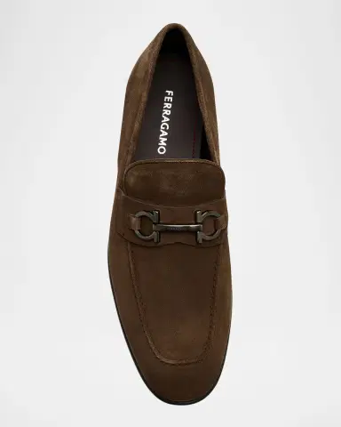 Ferragamo Men's Foster Suede Gancini-Bit Loafers | Thumbnail 4 Ferragamo Men's Foster Suede Gancini-Bit Loafers | Thumbnail 4