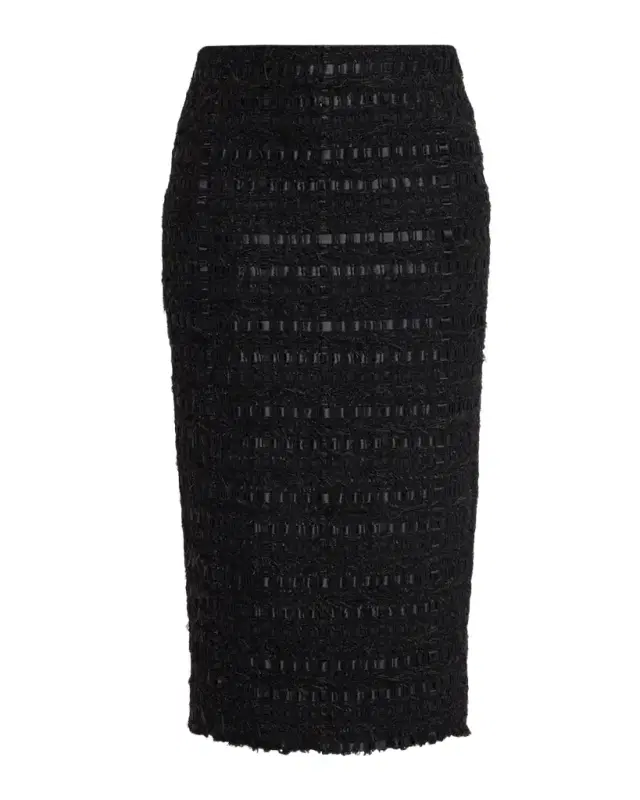 Satin Ribbon Tweed Frayed Hobble Skirt