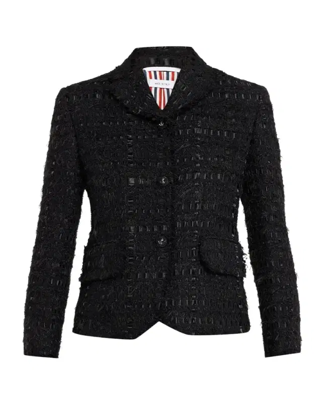 Frayed Satin Ribbon Tweed Sportcoat