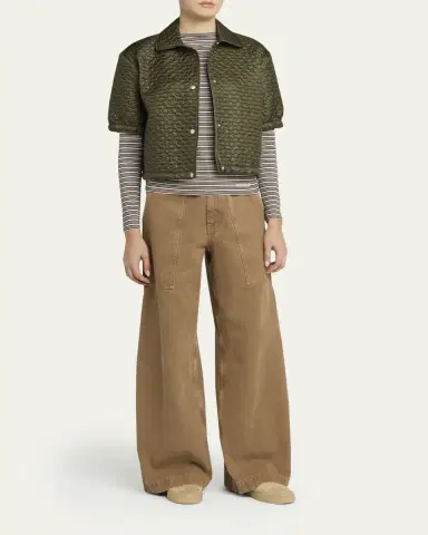 Moncler Floral-Quilted Short-Sleeve Padded Shirt | Thumbnail 2
