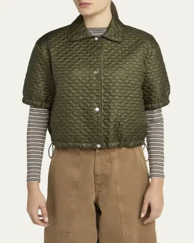 Moncler Floral-Quilted Short-Sleeve Padded Shirt | Thumbnail 4