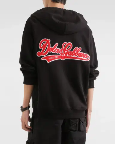 Dolce & Gabbana Men's Brushed Cotton Logo Patch Hooded Sweatshirt | Thumbnail 3
