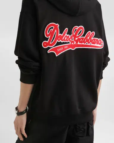 Dolce & Gabbana Men's Brushed Cotton Logo Patch Hooded Sweatshirt | Thumbnail 4
