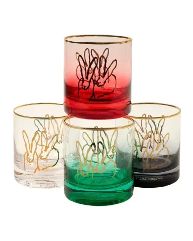 Hunt Slonem Holiday Double Bunny 10 oz. Old-Fashioned Glasses, Set of 4 | Thumbnail 1 Hunt Slonem Holiday Double Bunny 10 oz. Old-Fashioned Glasses, Set of 4 | Thumbnail 1