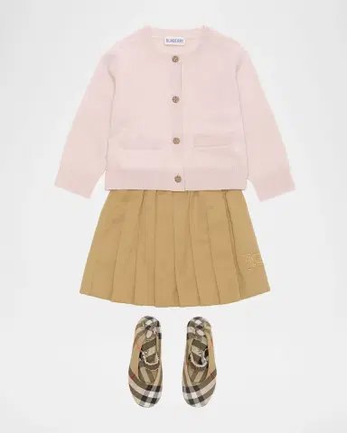 Burberry Girl 's Check Patch Wool Cashmere Cardigan, Size 6M-3 | Thumbnail 2
